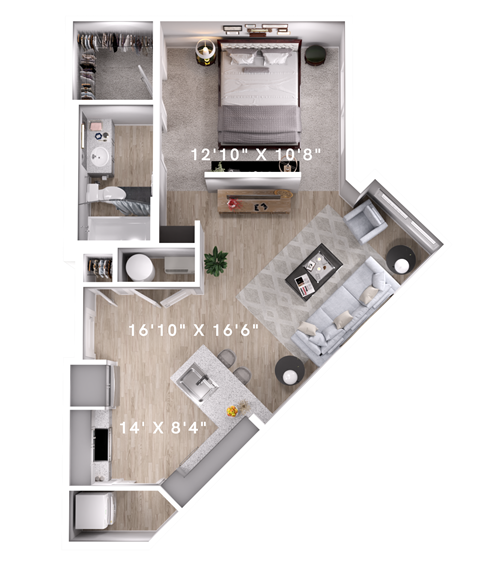 Floor plan for studio, 1 bath, 620 sqft